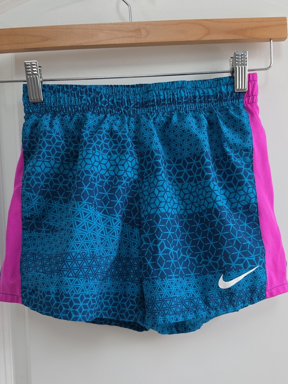 Nike Blue Geometric Kids Shorts with Pink Side Panels